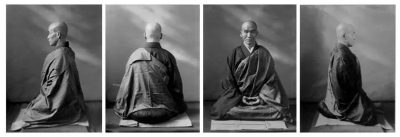 Fotografía del maestro zen Kodo Sawaki como modelo de buena postura de meditación.