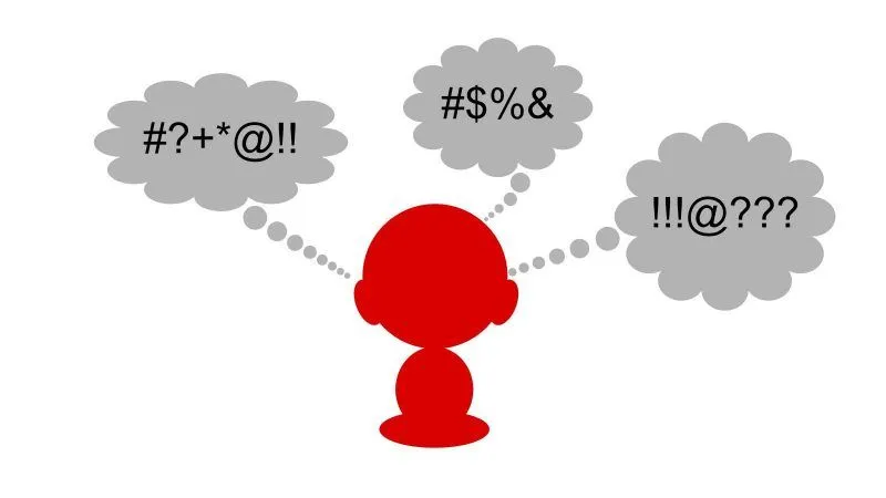 Ilustración que representa a una persona meditando sentada con nubes de pensamientos sobre su cabeza.